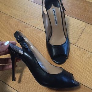 Manolo Blahnik peep toe black heels Sz 41.5 auth